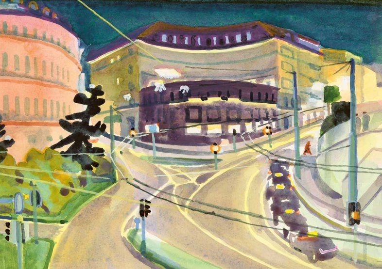 Geschäftshaus Talgarten, Winterthur, 2008 | Aquarell von Frank Braun, 2025